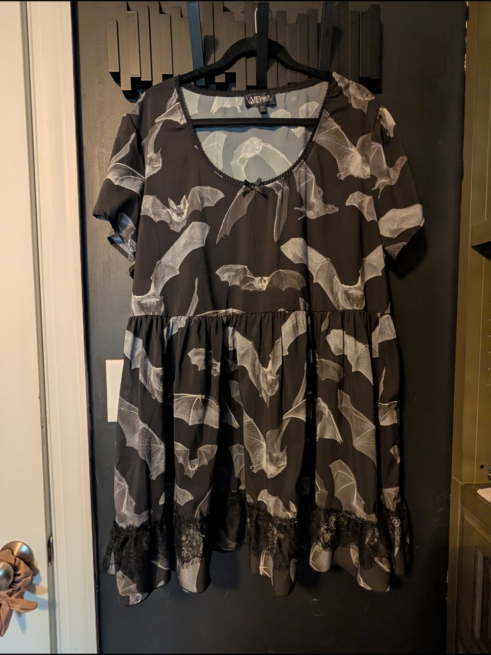 Widow Dollskill 3X Black Babydoll Dress with White Bat Motif